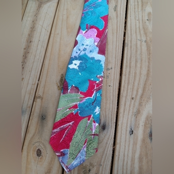 Men's Vintage Halston Original Abstract Necktie Tie Colorful Artsy Flowers Retro - Picture 1 of 4